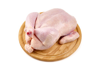 Sticker - Raw whole chicken broiler, isolated on white background.