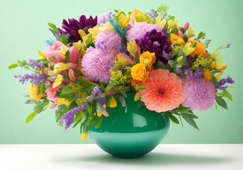 Wall Mural - Beautiful, vivid, colorful mixed flower bouquet still life detail Generative AI