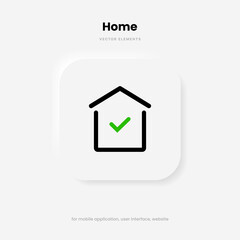 Poster - 3d minimal modern home, homepage, base, main page, house icon emblem symbol, sign. 3d blue home icon. Mobile app icons. Device UI UX mockup. Isolated vector elements.