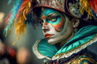 Leinwandbild Motiv Fasching Karneval Masken und Umzüge Regionaler Karneval in Deutschland Generative AI Digital Art Background Hintergrund Cover Card Illustration