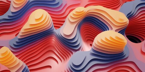 Abstract topographic landscape. Colorful three dimensional creative terrain. 3d rendering background illustration.