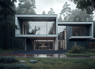 Wall Mural - 3d render styled conceptional sketch of a modern minimalist cozy house