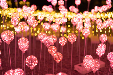 Poster - Flowers. Abstract bokeh blurry background for festive celebration concept. illumination