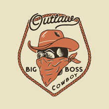 Badge Rope Outlaw Illustration Cowboy Graphic Skull Design Head Vintage Logo Emblem