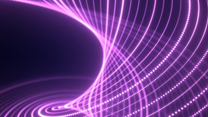 Fototapete - Abstract purple waves from lines and dots particles of glowing swirling futuristic hi-tech with a blur effect on a dark background. Abstract background. Video in high quality 4k, motion design