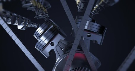 Poster - V8 sport car engine working at moderate speeds and generating power. Camera moving around. Perfect loop.