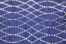 Japanese Sashiko Geometric Pattern Embroidered On Fabric