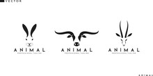 Abstract Animal Logo. Isolated Antelope Bull And Rabbit