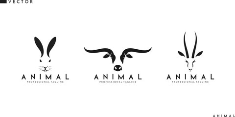 Canvas Print - Abstract animal logo. Isolated antelope bull and rabbit