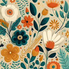 Wall Mural - Flowers pattern, pastel colors illustartion