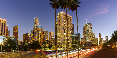 Wall Mural - Downtown Los Angeles skyline cityscape with skyscrapers at twilight panorama in California in the United States