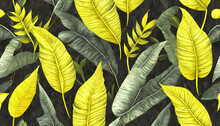 Luxury Yellow Tropical Leaves Texture Background For Wallpaper , Decoration , Design
