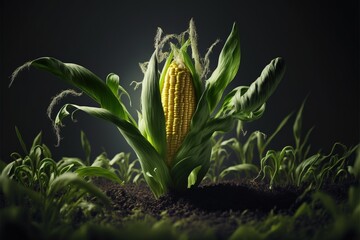 Wall Mural - Close up of food corn on green field