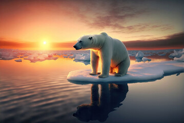 Canvas Print - Polar bear in its natural ice habitat, the Arctic wilderness, generative ai