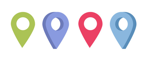 Poster - map pin pointer marker icon green blue red 3d pictogram isolated on white background vector, flat lo