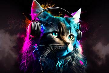 Cat Music Headphones.  Generative AI.