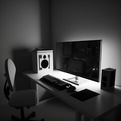 Wall Mural - setup with computer monitor and mouse gamer 