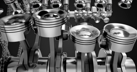 Aufkleber - Shiny chrome V8 engine working and generating power in slow motion. Industry related 4k animation.
