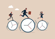 Business Team Rush To Work Against Time. Modern Flat Vector Illustration
