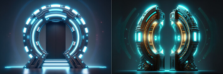 Leinwandbilder - Futuristic circle 3D lab - stage in hud style. Blank podium for show your product. 3d illustration