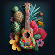 ukulele with flowers and fruits