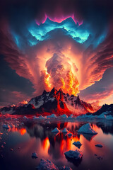 Wall Mural - volcano erupting on a glacier