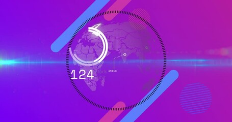 Animation of data processing over purple background