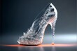 © SkilledArt - Delicate crystal high heel shoe.Translucent women's high heel shoe with splash decorations.Shoe design concept.AI generated.