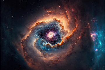 Wall Mural - Illustration of a space cosmic background of supernova nebula and stars, glowing mysterious universe