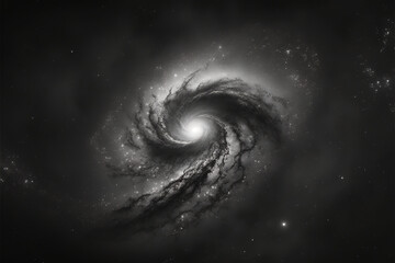 Wall Mural - abstract spiral galaxy Black and white. Space background. Shining stars and nebula. Generative ai