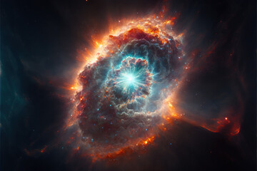 Wall Mural - Amazing colorful galaxy and nebula in boundless space. Cosmos. Digital illustration. abstract background with particles. Generative AI