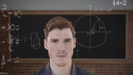 Poster - Animation of mathematical equations over caucasian man
