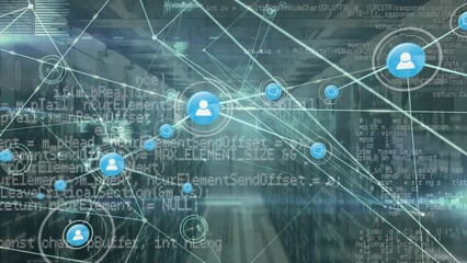 Poster - Animation of data processing and icons over server room