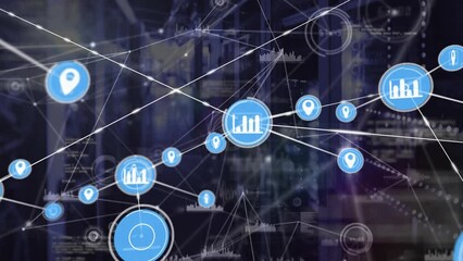 Poster - Animation of data processing and icons over server room