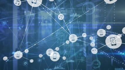 Poster - Animation of data processing and icons over server room