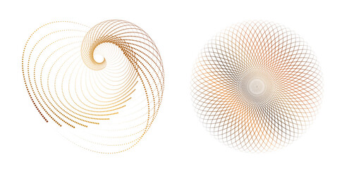 Fototapete - Set design element circle. Isolated bold vector colors  golden ring from. Abstract glow wavy stripes of many glittering swirl created using Blend Tool. Vector illustration EPS10 for your presentation
