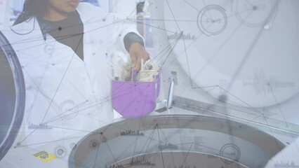 Poster - Animation of network of connections and data processing over female doctor