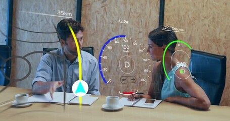 Sticker - Animation of car panel over diverse business people in office