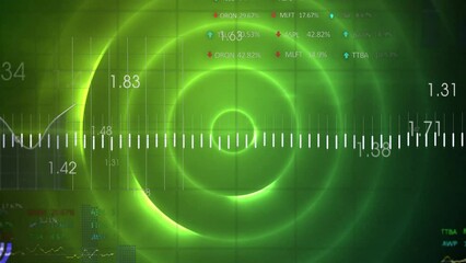 Poster - Animation of multiple graphs and trading board with increasing numbers over green circular pattern