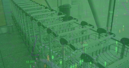 Poster - Animation of financial data processing over shopping trolleys