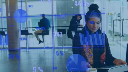 Poster - Animation of financial data processing over business people working in office