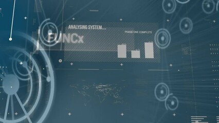 Poster - Animation of loading circles, multiple texts, graph, map and lens flare with programming language