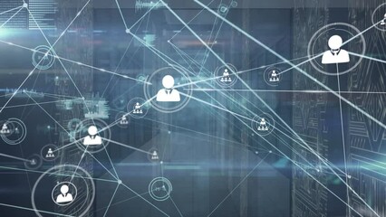 Poster - Animation of computer servers with icons and network of connections