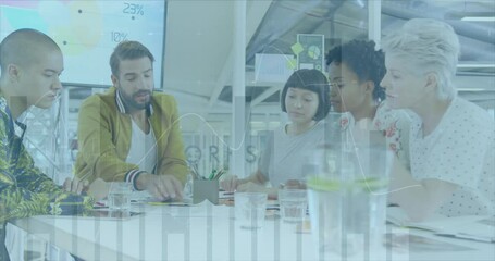 Poster - Animation of data processing over diverse business people at office