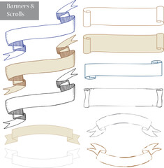 vector set of ribbon banners and scrolls
