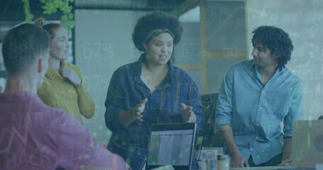 Poster - Animation of financial data processing over diverse business people