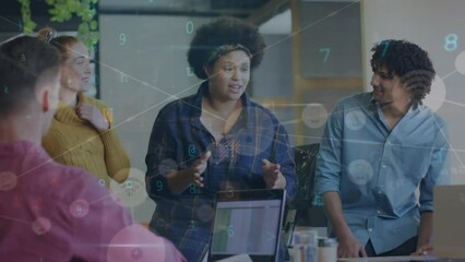 Poster - Animation of financial data processing over diverse business people in office
