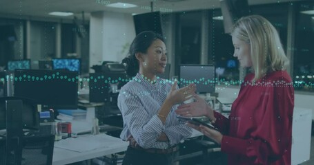 Poster - Animation of financial data processing over diverse businesswomen