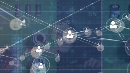 Poster - Animation of connected icons, graphs and increasing numbers over electronic circuit board