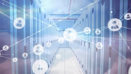 Poster - Animation of network of connections with icons over server room